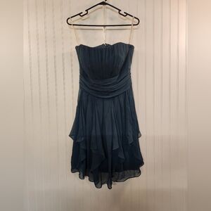 David's Bridal Teal Ruffle Chiffon Strapless Dress Size 12 Bridesmaids Prom